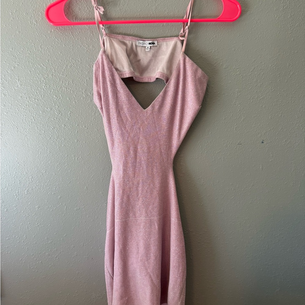 Fashion Nova Shimmering Pink Backless Dress